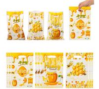 LYK 30PCS Yellow Bee Gift Bag Honey Bee Theme Treat Bags Bulk, Plastic Bee Party Favor Decorations for Birthday, Gender Reveal Party Supplies