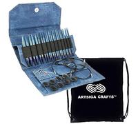 Lykke 13cm Driftwood Interchangeable Circular Knitting Needles Set with ArtSiga Crafts 5-inch-(13cm) Bag - Tip-Set Indigo