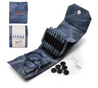 Lykke - 5" Indigo Interchangeable Needles Starter Set, Azure Fabric Pouch