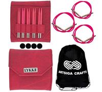 Lykke Blush 3.5 in. Core Set US Sizes 3, 4, 5, 6, 7 Interchangeable Circular Knitting Needles for Sport, Baby, DK Yarn, Light Worsted, Birchwood, 3 Swivel Cords, Crimson DM Case, Project Bag