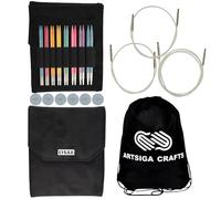 Lykke Colour 5 in. Core Set US Sizes 3, 4, 5, 6, 7, 8, 9, 10 Interchangeable Circular Knitting Needles for Baby, DK, Worsted, Chunky Yarn, Birchwood, 3 Spin Cords, Black Vegan Suede Case, Project Bag