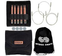 Lykke Cypra 3.5 in. Core Set US Sizes 3, 4, 5, 6, 7 Interchangeable Circular Knitting Needles for Sport, Baby, DK Yarn, Light Worsted, Copper, 3 Swivel Cords, Black Vegan Suede Case, Project Bag