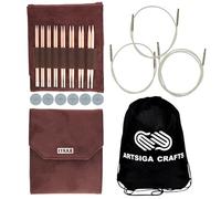 Lykke Cypra 5 in. Core Set US Sizes US 3, 3, 4, 5, 6, 7, 8, 9, 10 Interchangeable Circular Knitting Needles for Baby, DK, Worsted, Chunky Yarn, Copper, 3 Spin Cords, Brown Vgn Suede Case, Project Bag