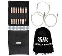 Lykke Cypra 5 in. Core Set US Sizes US 3, 3, 4, 5, 6, 7, 8, 9, 10 Interchangeable Circular Knitting Needles for Baby, DK, Worsted, Chunky Yarn, Copper, 3 Spin Cords, Black Vgn Suede Case, Project Bag