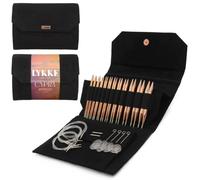 Lykke Cypra Copper 5 Inch Interchangeable Knitting Needle Set (US 4-17) in Black Vegan Suede Case, Blue, Gold