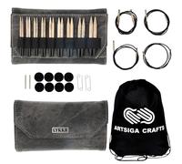 Lykke Driftwood 3.5-Inch (9cm) Interchangeable Circular Knitting Needle Set Birchwood US Sizes 3, 4, 5, 6, 7, 8, 9, 10, & 10.5 Includes Grey Denim Case Bundled with 1 Artsiga Crafts Project Bag