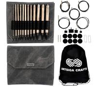 Lykke Driftwood 6-Inch (15cm) Interchangeable Crochet Hook Set Birchwood Set US E4, F5, G6, 7, H8, I9, J10, K10.5, L11, M13, N15, P16 Includes Grey Denim Case Bundled with 1 Artsiga Crafts Project Bag