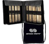 Lykke Driftwood 6 Inch Large DPN Double Point Knitting Needles Birch Wood US Sizes 6, 7, 8, 9, 10, 10.5, 11, & 13 with Grey Denim Case, Project Bag