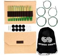 Lykke Grove 5 in. Complete Set US Sizes US 3, 4, 5, 6, 7, 8, 9, 10, 10.5, 11, 13, 15 Interchangeable Circ. Knitting Needles for DK, Worsted, Chunky Yarn, Bamboo, 5 Cords, Beige JU Case, Project Bag