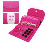 LYKKE Interchangeable Circular Knitting Needle Set 5in Tips Birchwood Blush Basketweave - Magenta Basketweave Effect