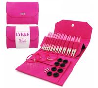 LYKKE Interchangeable Circular Knitting Needle Set 5in Tips Birchwood Blush Denim - Fuchsia Denim Effect