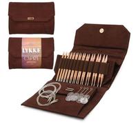LYKKE Interchangeable Circular Knitting Needle Set 5in Tips Cypra Copper Brown Vegan Suede - Brown Vegan Suede