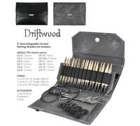 DW-35IC-SET-FXL Driftwood 3.5" Interchangeable Circular Knitting Needle Set of 9 Pairs - Black Faux Leather Case