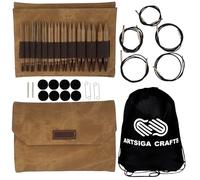 Lykke Knitting Needles Circular Interchangeable Set Umber 5 inches Long (13cm) Umber Denim Faux Leather Bundle with Artsiga Crafts Project Bag