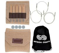 Lykke Naturale 3.5 in. Core Set US Sizes 3, 4, 5, 6, 7 Interchangeable Circular Knitting Needles for Sport, Baby, DK Yarn, Light Worsted, Birch 3 Swivel Cords, Beige JU Case, Project Bag