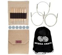 Lykke Naturale 5 in. Core Set US Sizes 3, 4, 5, 6, 7, 8, 9, 10 Interchangeable Circular Knitting Needles for Baby, DK, Worsted, Chunky Yarn, Birchwood, 3 Spin Cords, Beige JU Case, Project Bag