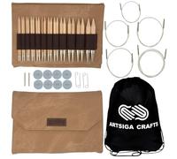 Lykke Naturale 5-inch Interchangeable Circular Knitting Needle Set | Complete US 4, 5, 6, 7, 8, 9, 10, 10.5, 11, 13, 15, 17 Tan Case, Semi-Sharp Tips, Smooth Joins, Swivel Cables, Project Bag