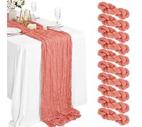 Lykoow 10 Packs Cheesecloth Table Runner Blush Pink, 10Ft x 35" Peach Coral Rustic Gauze Boho Wedding Table Runner Decoration, Wedding Table Decor Table Cloth for Wedding Party Bridal Shower Table