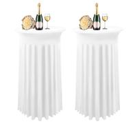 Lykoow 2 Packs White Round Spandex Stretch Tablecloths with Skirt, 24x43, Upgraded Model - Fitted High Top Stretch Table Dress for Party, Wedding, Banquet