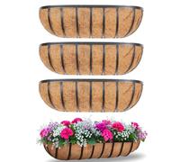 Lykvrii 4Pcs Large Wall Trough Rail Planters 24 Inch/61cm, Heavy Duty Metal Planter Box with Coconut Coir replacement, Gardening Kit for Window Box Porch Balcony & Outdoor Fences