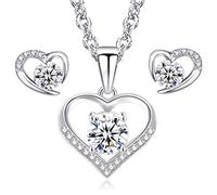LYL.Adorer Heart Necklace Earring Set,Austrian Crystal,Jewellery Set Silver 925,Gift for Her