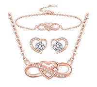 LYL.Adorer Infinity & Heart Necklace Bracelet Earrings Set Rose Gold Plated
