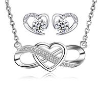 LYL.Adorer Jewellery Set for Women,Infinity Endless Love Heart Necklace,Heart Earrings with Swarovski Crystal,925 Sterling Silver, Gift for Women Girls