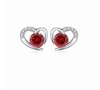 LYL.Adorer Silver Earrings for Her,925 Sterling Silver Heart Stud Earrings,Red 5A Cubic Zirconia,Women Girls Earrings for Christmas Day