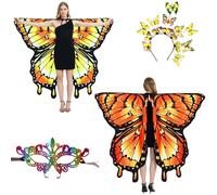LYL. Ling Halloween Costumes Adult Women，Double-Sided Butterfly Wings Adults，Monarch Butterfly Costume for Women，3PCS Fairy Wings Set.