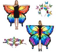 LYL. Ling Halloween Costumes Adult Women，Double-Sided Butterfly Wings Adults，Rainbow Butterfly Costume for Women，3PCS Fairy Wings Set.