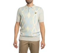 Lyle & Scott Cotton Argyle Knitted Polo Shirt, Light Grey Marl/Opal Blue - XXL