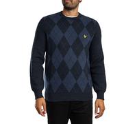 Cotton Merino Argyle Jumper Dark Navy/Mid Navy Marl L
