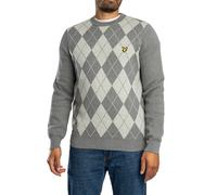 Lyle & Scott Cotton Merino Argyle Jumper, Mid Grey Marl/Light Grey Marl - M