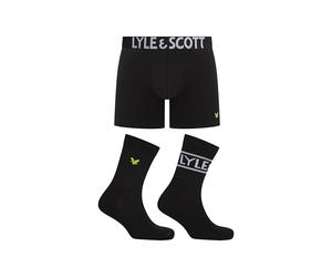 Lyle & Scott Men’s Creed Trunk & 2 Pack Sport Socks Gift Box - Premium Underwear & Sock Set Size UK 7-11 (UK, Alpha, L, Regular, Regular, Black)
