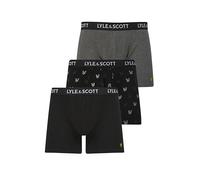 Lyle & Scott Men’s Elliot 3 Pack Boxer Trunks - Soft Cotton Blend with Stretch - Branded Waistband and Golden Eagle Logo (UK, Alpha, M, Regular, Regular, Black/AOP/Dark Grey Marl)