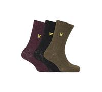 Lyle & Scott Men’s Forest 3 Pack Chunky Knit Socks - New for AW24 - Perfect for Casual and Outdoor Wear - Size UK 7-11 (Black/Wine Tasting/Dark Olive)