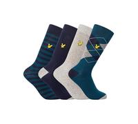 Lyle & Scott Men's Abraham 4 Pack Dress Sock Gift Box UK Size 7-11 - Perfect for Any Occasion or Gifting (Argyle/Light Grey Marl/Stripe/Peacoat)