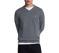 Lyle & Scott Men's Cotton Pullover with Wool - V-Neck, Cuffs, Eagle Logo - Breathable - Perfect for Autumn & Winter, W635 Gunmetal, L