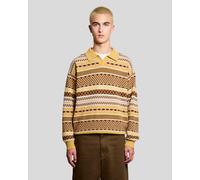 Lyle & Scott Mens Fair Isle Lambswool Blend Polo Jumper - Yellow - Size Medium