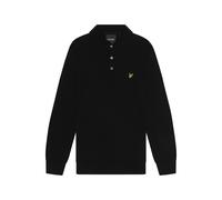 Lyle & Scott Men's Knitted Cotton Merino Long-Sleeved Polo Shirt in Black | Size: Medium Lyle & Scott Black M
