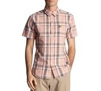 Lyle & Scott Mens Linen Check Short Sleeve Palm Pink Shirt Cotton - Size X-Large