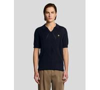 Lyle & Scott Mens Open Collar Argyle Knitted Polo Shirt - Navy - Size 2XL