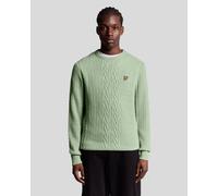Lyle & Scott Mens Ribbed Cable Knit Jumper - Blue - Mint Wool - Size X-Small