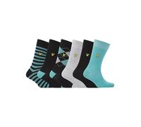 Lyle & Scott Men's Timothy 6 Pack Dress Sock Gift Box UK Size 7-11 - Perfect for Any Occasion or Gifting (Black/Porcelain/Argyle/Stripe/Grey Marl/Black)