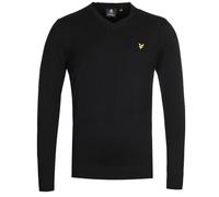 Lyle & Scott Mens V-Neck Merino Cotton Jet Black Sweater - Size Large