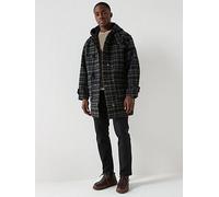 Lyle & Scott Modular Tartan Duffle Coat, Black, Size L, Men Black