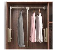 LYLFF Champagne Gold Pull Down Wardrobe Rail, Adjustable Width Wardrobe Lift Large Retractable Hanger Soft Return Storage System, Load 30kg (Size : 660-890mm)