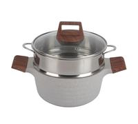 Lylithuif Double Ear Soup Pot Non Stick Fast Heating Elegant Dutch Oven with Glass Lid for Gas Induction Cookers Aluminum Alloy White (Soup Pot 20cm/7.9in and Steam Basket)