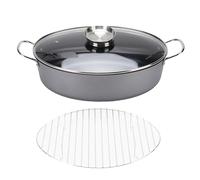 Lylithuif Fish Steaming Pot Large Oval Non Stick Carbon Steel Multi Functional Fish Cooker Pot for Home Kitchen Family Use