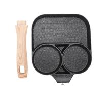 Lylithuif Nonstick Egg Pan Aluminum Alloy Breakfast Skillet with Wood Handle for Gas Stove Induction Cooktop Perfect for Omelets Pancakes and Sandwiches (3 Section)